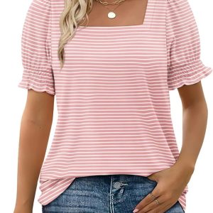 Fashion Simple U-neck Petal Sleeve Loose T-shirt - Image 7