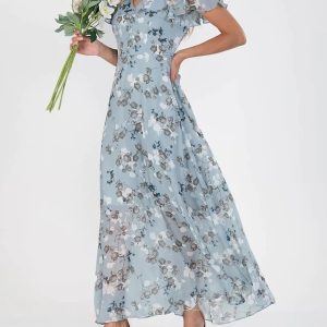Flowers Print Short Sleeve Dress Summer Fashion Ruffle Beach Dresses Women's Clothing - Image 6