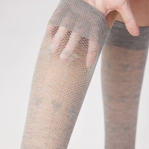 Slim Leg Jk Pure Desire Style Solid Color Hollow Out Love Socks - Image 7