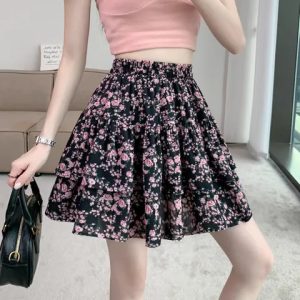 French Style Vintage And Little Fresh Cherry Floral A- Line Skirt - Image 3