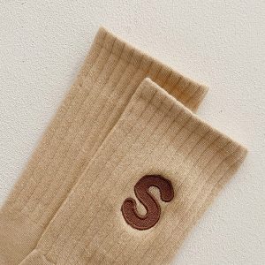 Women's Embroidered S-letter Cotton Sweat-absorbent Autumn And Winter Socks - Image 6