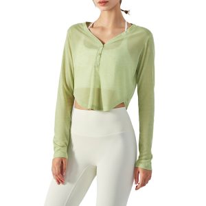 Loose V-neck Yoga Blouse Long Sleeve T-shirt Casual Draping Effect - Image 9