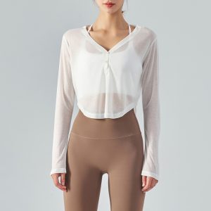 Loose V-neck Yoga Blouse Long Sleeve T-shirt Casual Draping Effect - Image 8
