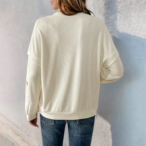Casual Simple Elegant Embroidery Hollow-out Flowers Print Sweater - Image 5