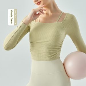 Pure Desire Style Yoga Long-sleeved Women's Autumn And Winter Semi-fixed Cup Spaghetti Strap Sports T-shirt - Image 8