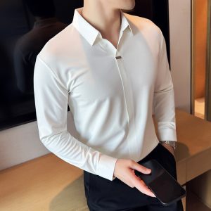 Men's V-neckline Drape Ironing Free Long Sleeves - Image 5