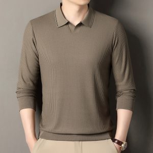 New Men's Vertical Stripes Solid Color T-shirt Bottoming Shirt - Image 8
