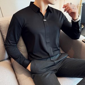 Men's V-neckline Drape Ironing Free Long Sleeves - Image 9