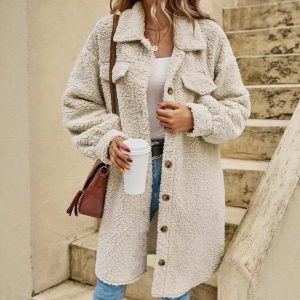 Women's Teddy Bear Plush Mid-Length Hooded Faux Fur Coat - Image 4