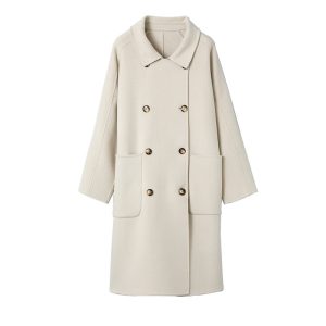 Long Below-the-Knee Double-Breasted Wool Coat In Korean Style - Image 3
